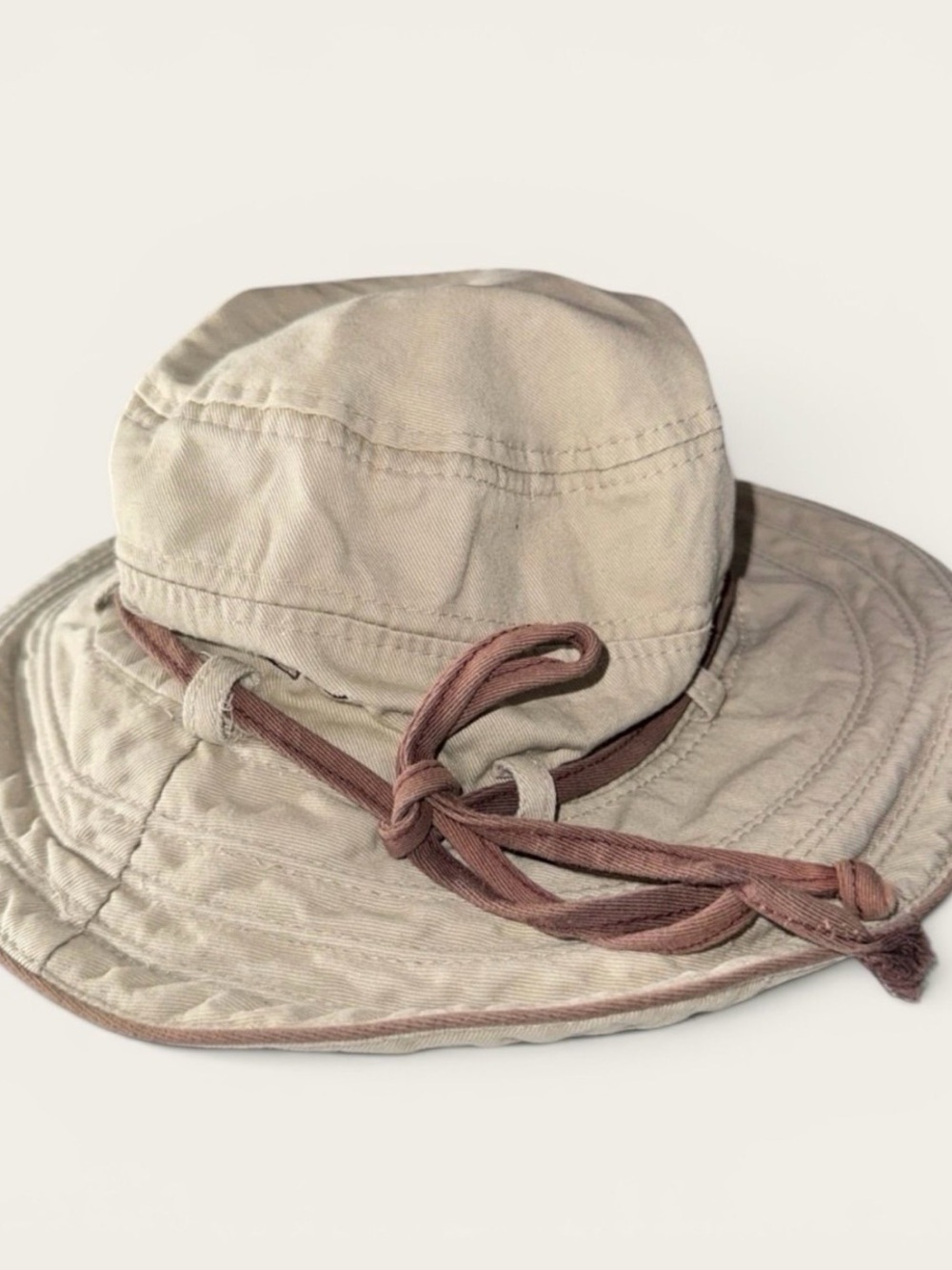 Vintage Panama Jack Beige Cotton Sun Hat with Brown Chin Cord